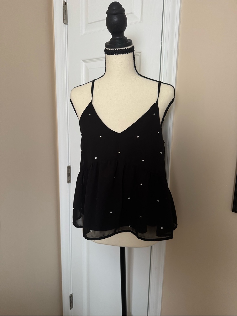Old Navy Black Beaded Peplum Spaghetti Strap Cami